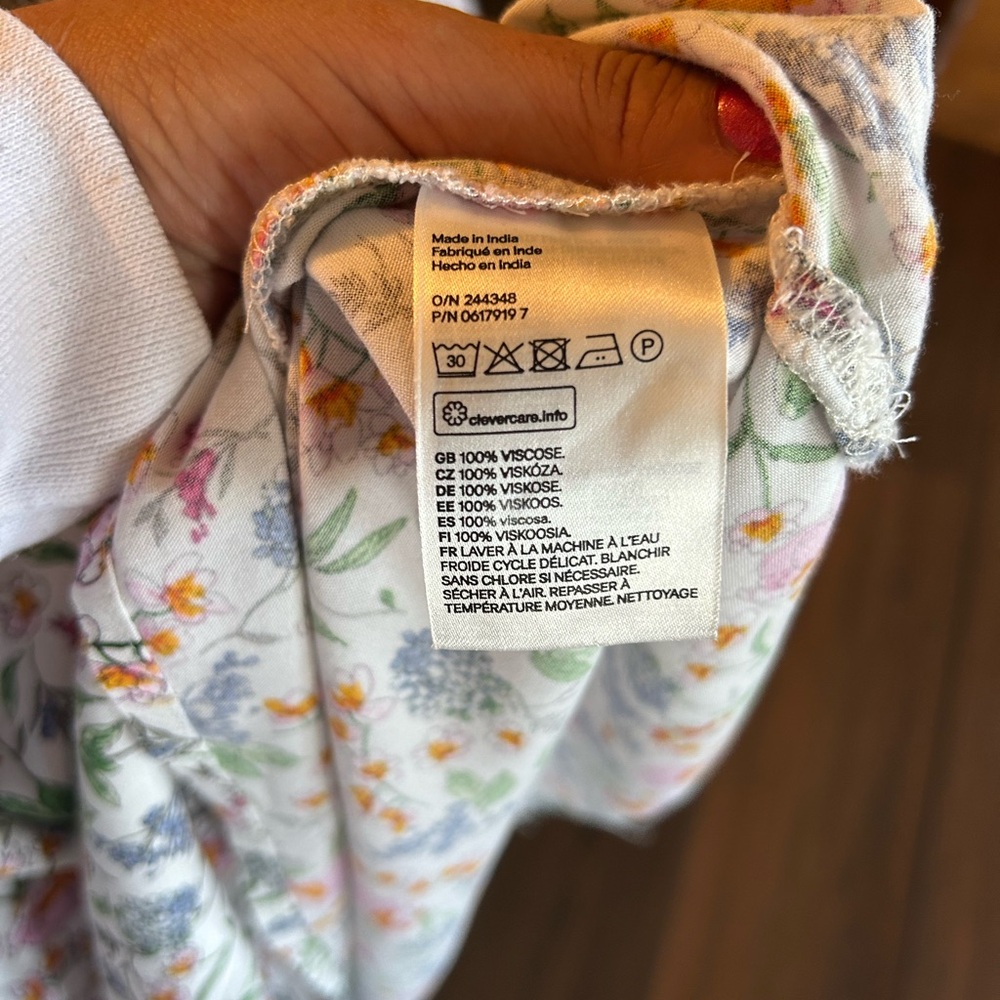 H&M White Floral all-over print 3/4 Sleeve Shirt Dress, summer dress Size 10 - Picture 8 of 9